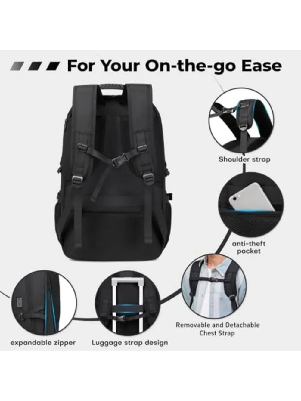 Travel Laptop Backpack 17.3 Inch, Water Resistant, Anti-Theft, USB Port, 50L